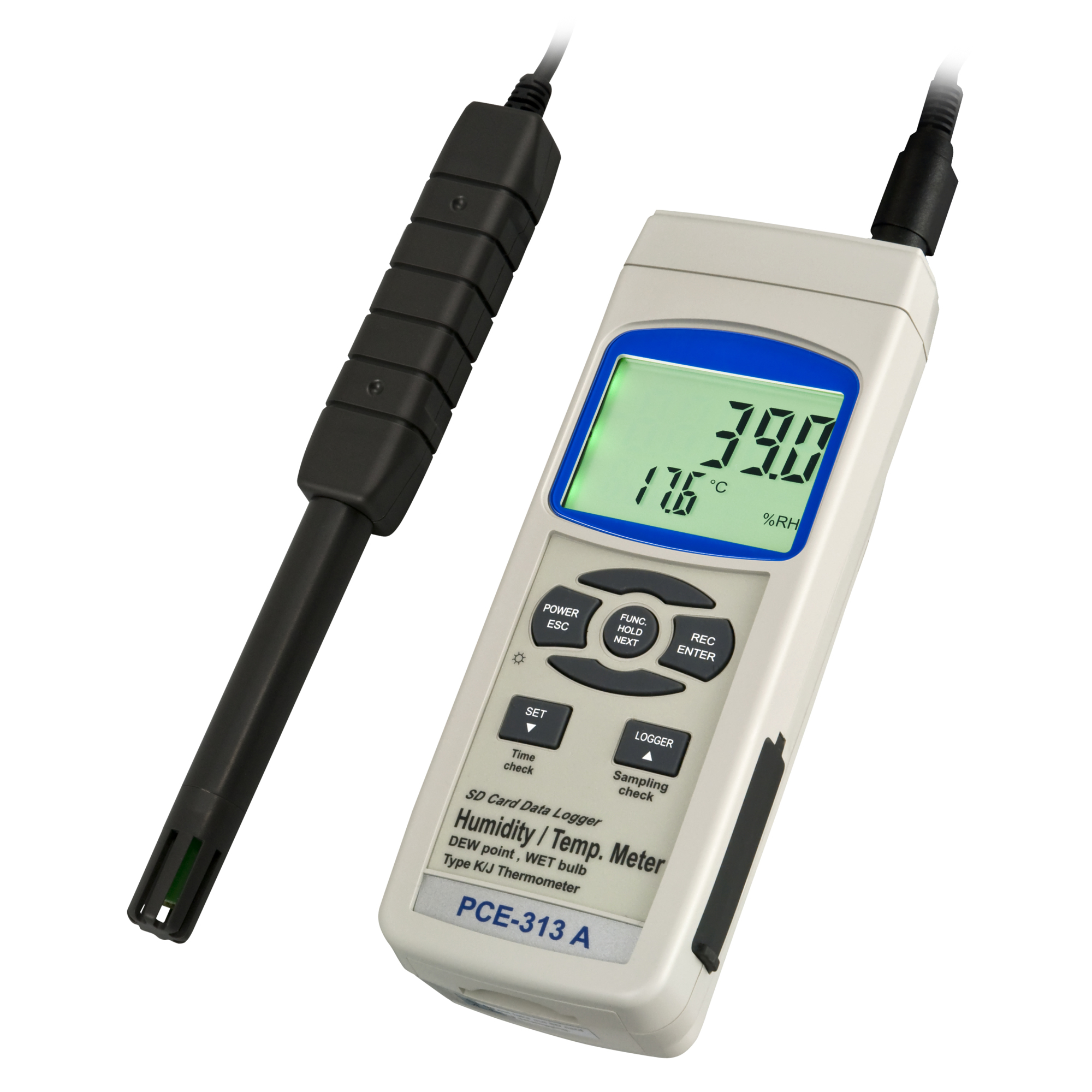 PCE Thermo-Hygrometer — Measures Humidity and Temperature, Type K Thermo-Element Compatible, Model# PCE-313A